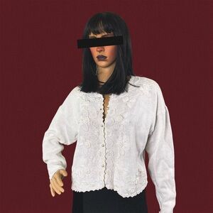 Vintage white beaded embroidered grandma floral cardigan sweater